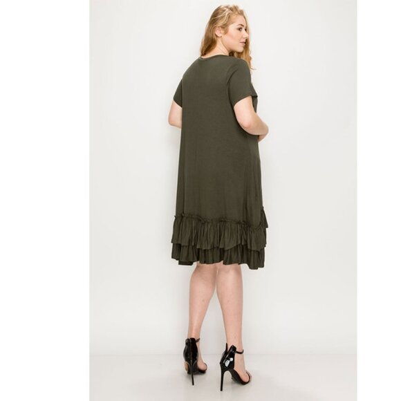 NEW Plus Size Ruffle-trim Georgette Swing Dress Olive color - Picture 2 of 3